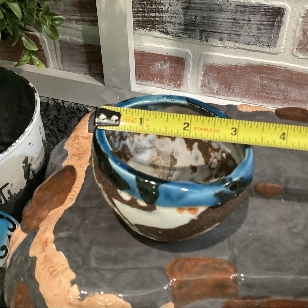 🔵 Handmade Ceramic / Pottery Crafted Bowl - Pretty Blues, Browns, White & Black - Picture 10 of 11